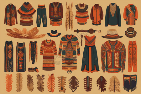 民族文化服装多样性创意插图背景图片