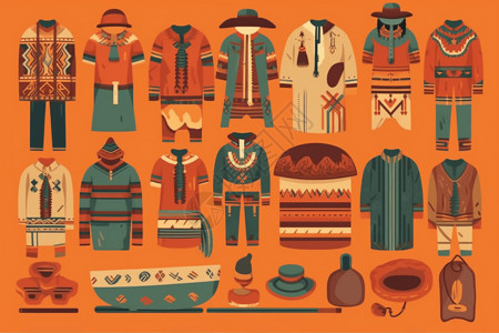 土著的民族文化服装多样性平面插图插画