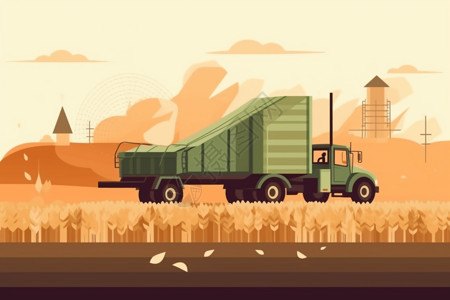 能源卡车收割农作物插画