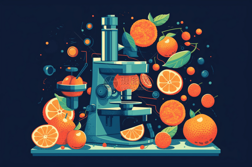 显微镜下的水果平创意插图图片