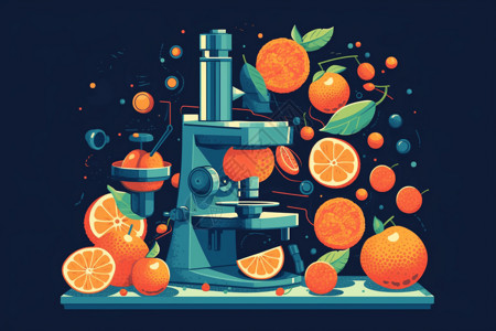 显微镜下的水果平创意插图背景图片