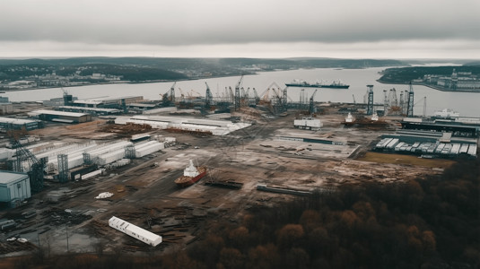 工业船厂鸟瞰图背景图片