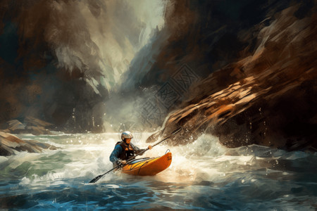 皮划艇运动员在急流中航行插画