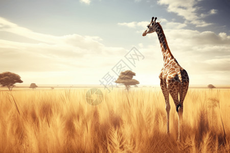 热带草原草原上的长颈鹿插画