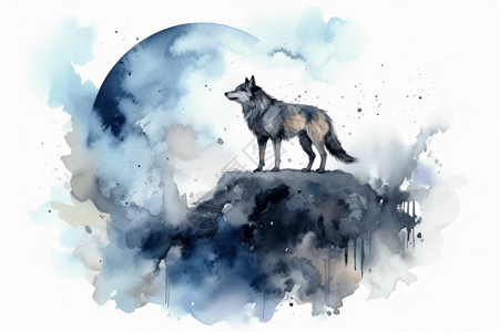站在岩石上的狼背景图片