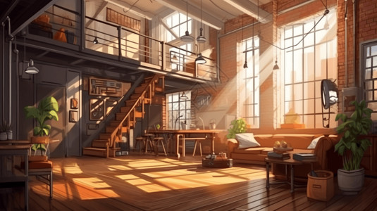 楼梯平面仓库改造的阁楼公寓插图插画