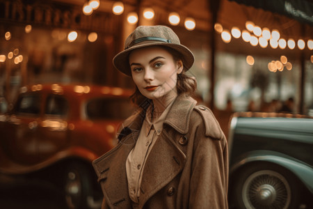 模特在巴黎咖啡馆前图片