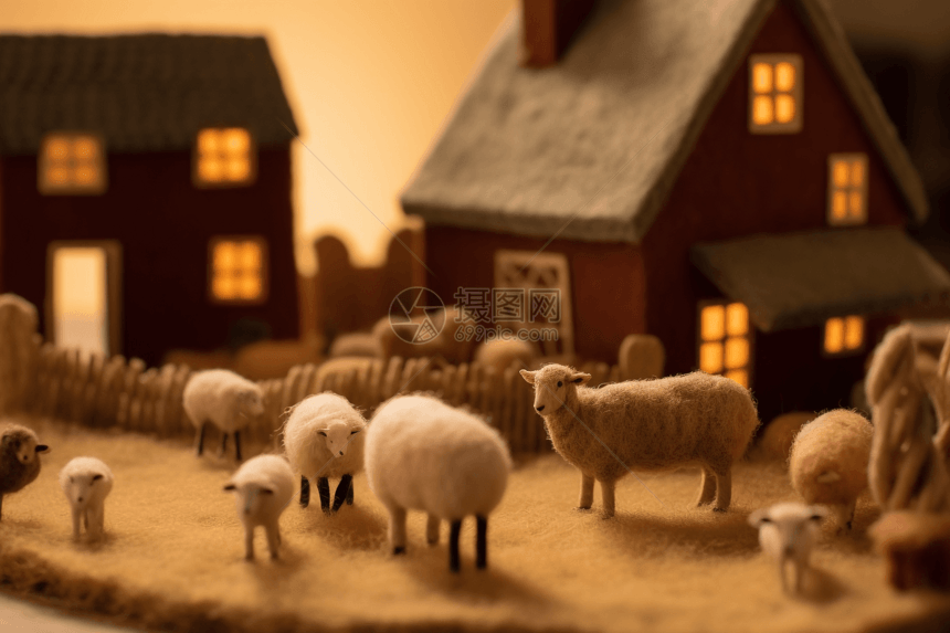 古朴的羊毛毡制农场图片