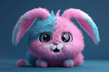 粉耳朵猫咪可爱的蓝粉兔子设计图片
