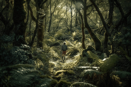 人在森林中漫步图片