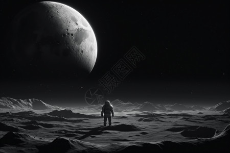凝视黑暗的宇航员漂浮在月球插画