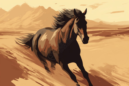 在沙漠中的马图片