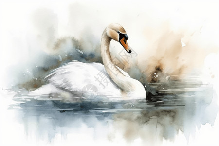 优雅白天鹅在湖上滑行的天鹅插画