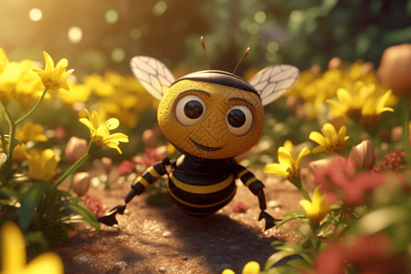 条纹服装花丛中的蜜蜂插画
