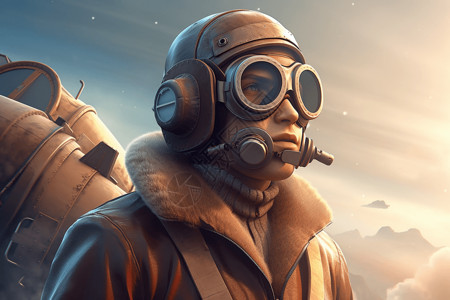 远距离轰炸机一个大胆的冒险家在广阔的天空中驾驶飞机插画