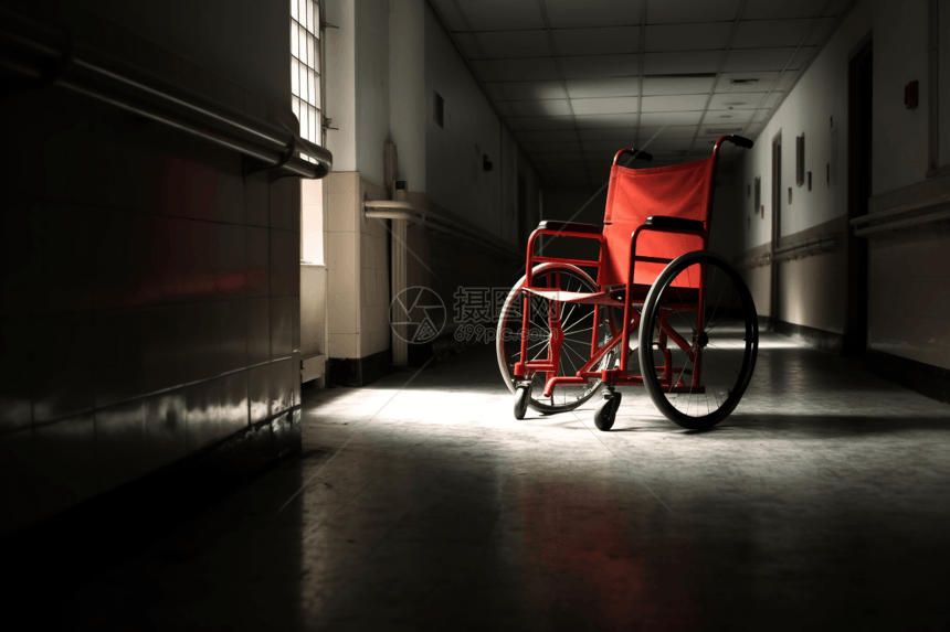 医院走廊上的轮椅图片