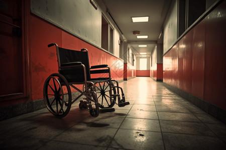 走廊里的红色轮椅图片