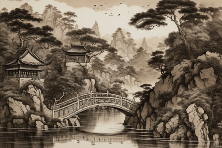 湖水上的中国桥梁背景图片