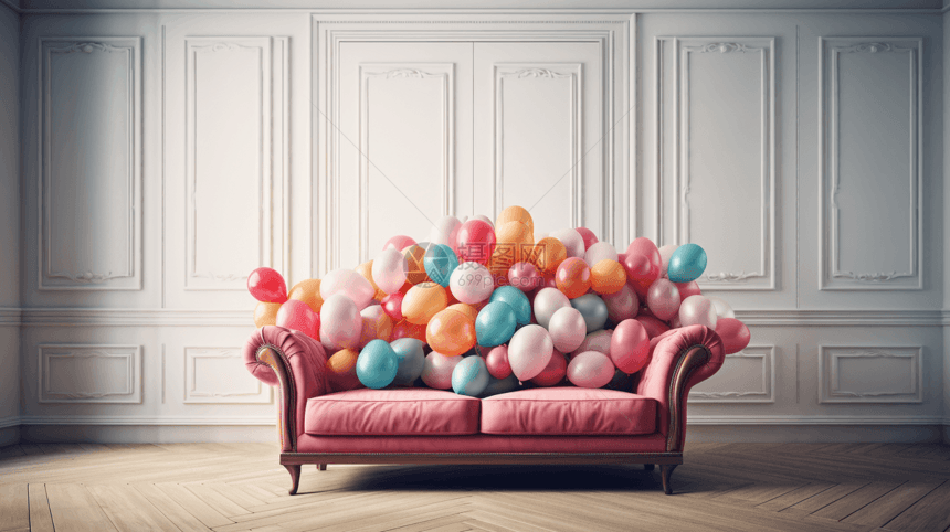 粉色沙发上的气球图片