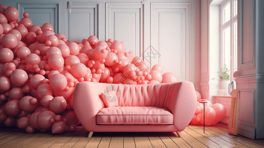 粉色气球旁的沙发图片