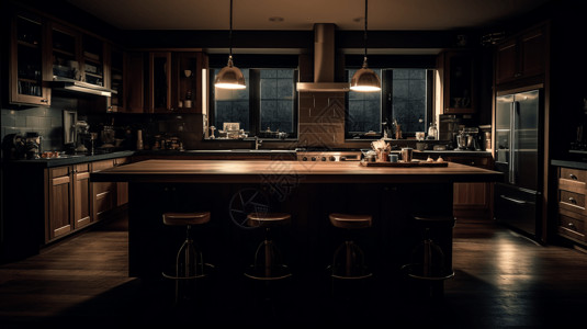 深色现代厨房装饰图片