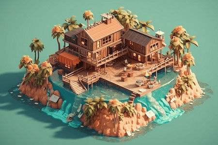 小岛度假村模型图片