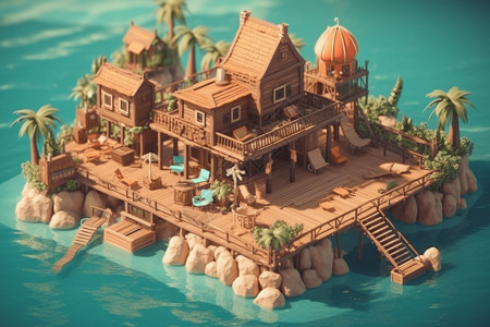 小岛建筑模型图片