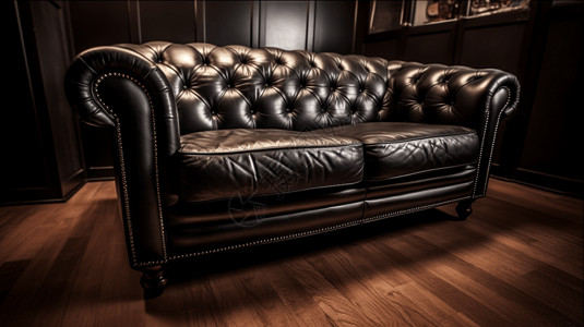黑色皮革双人沙发背景图片