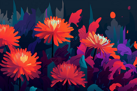 色彩鲜艳的花朵手绘插图图片