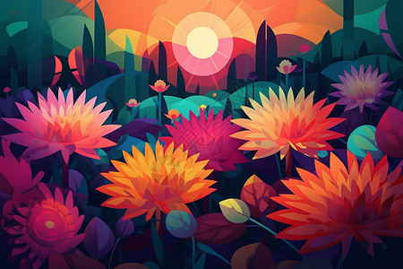 色彩鲜艳的花朵创意插图背景图片