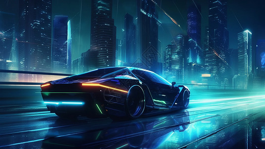 高速行驶的未来派汽车创意插图背景图片