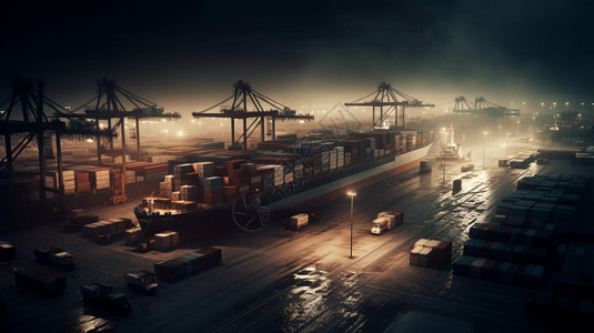 集装箱夜景港口物流中心设计图片