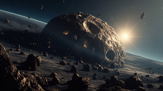 行星碎片太空中的陨石设计图片