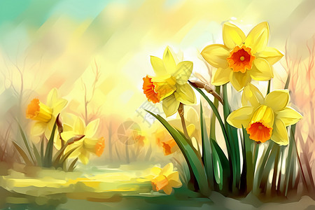 春天的水仙花艺术插图背景图片