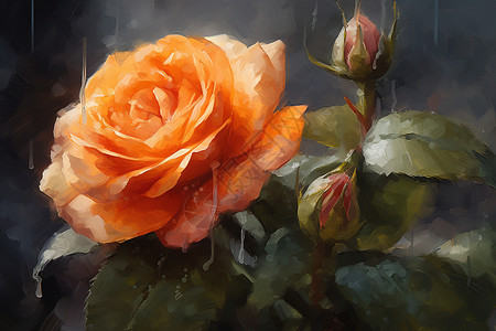 橙色玫瑰绘画插图图片