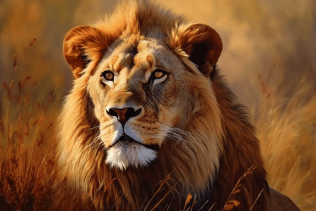 大草原中的雄狮背景图片
