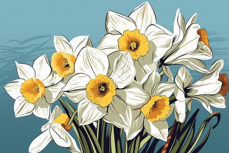 水仙花的手绘插图背景图片