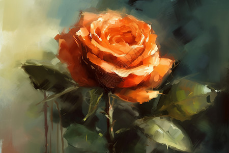 橙色玫瑰油画插图背景图片