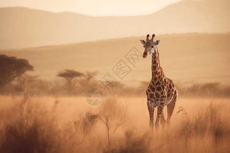 广袤草原上的长颈鹿图片