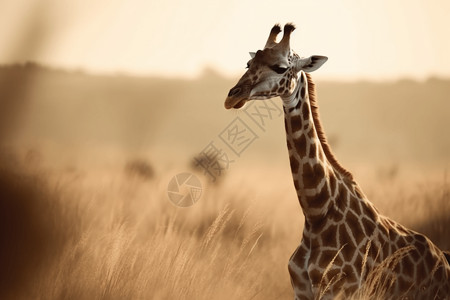 开阔草原上的长颈鹿背景图片