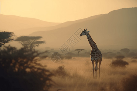 草原上温和的长颈鹿图片