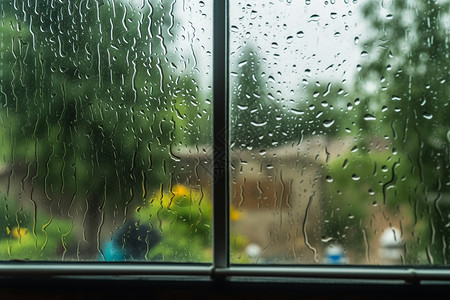 夏季多雨季节的窗户特写镜头背景图片