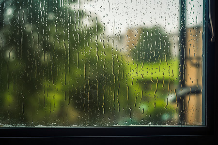 夏季多雨季节的窗户特写图背景图片