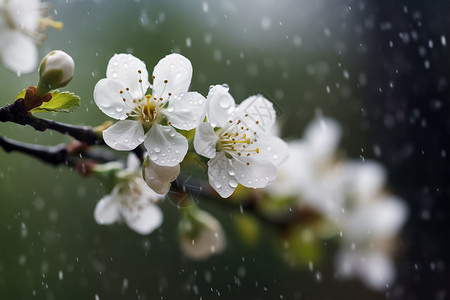 雨中花园春雨中的樱花特写图背景