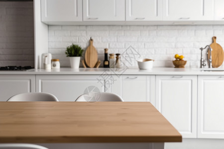 白色简约厨房桌台现代白色厨房内部背景