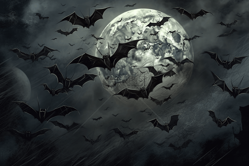 夜色黑暗下蝙蝠图片