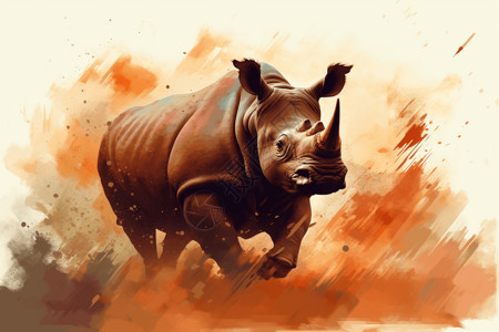 强壮犀牛奔跑的犀牛插画