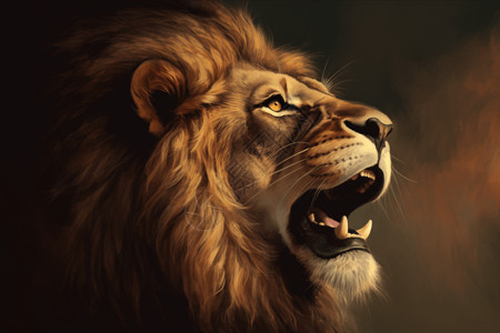 狮子咆哮吼叫中的雄狮插画
