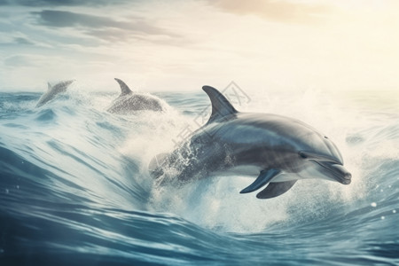 在海洋中跳起的海豚背景图片