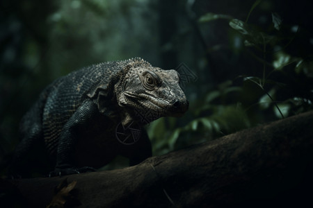 科莫多巨蜥黑暗森林中的科莫多龙背景